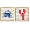 Stupell Industries Nautical Crab & Lobster Beige Stripes Framed Floater Canvas Wall Art